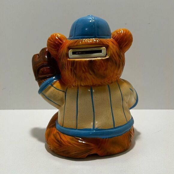 Vintage 90’s Teddy Bear Musical Piggy Bank Baseball Theme Hand Painted 7 1/2” H - Picture 4 of 9